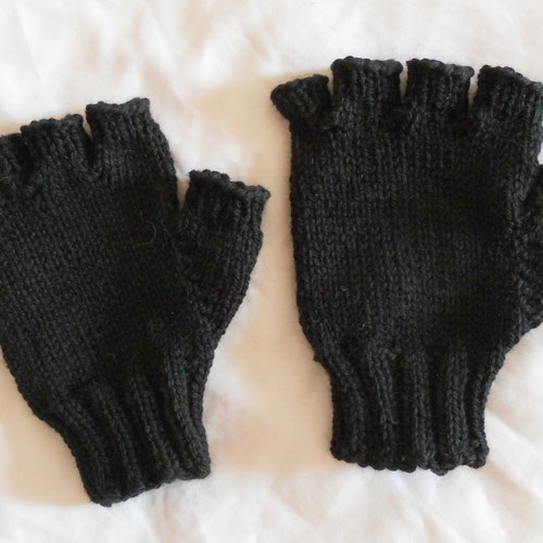 Men's Fingerless Gloves Black Wool Hemp Gloves Crochet Etsy