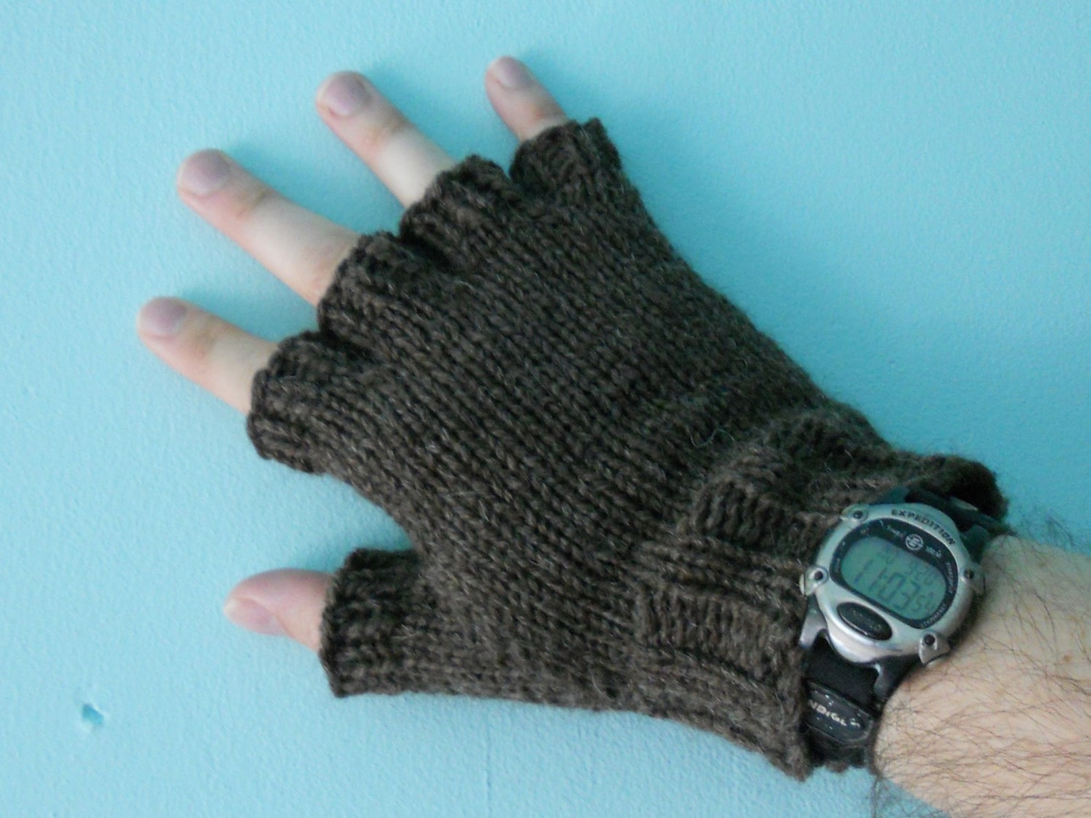 Men's Wool Fingerless Gloves Dark Brown Etsy