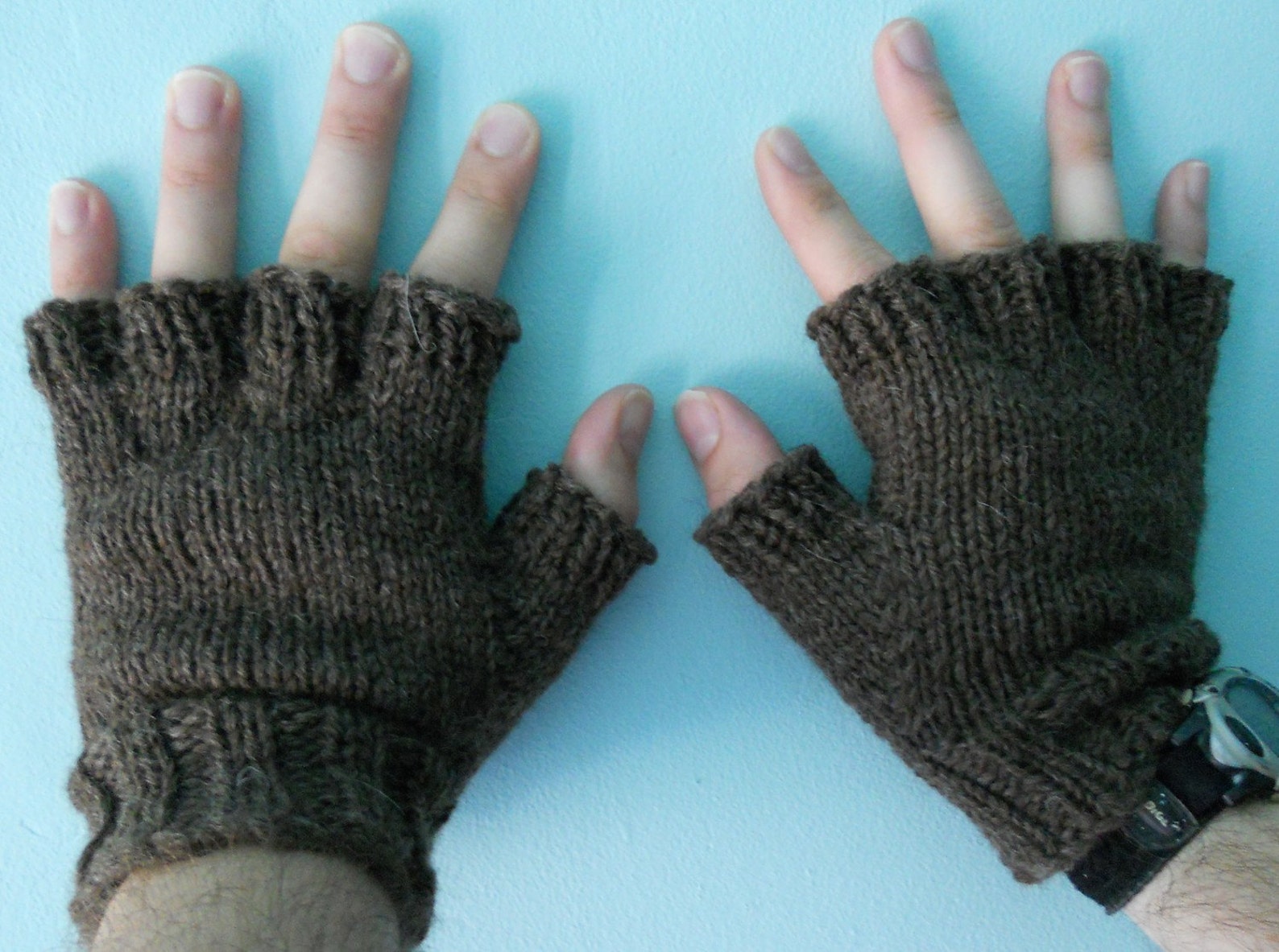 Men's Wool Fingerless Gloves Dark Brown Etsy