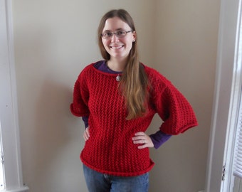 Knitting Pattern PDF - Red Lace Pullover