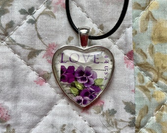 2010 Postage Stamp Pendant - Love Series: Pansies in a Basket