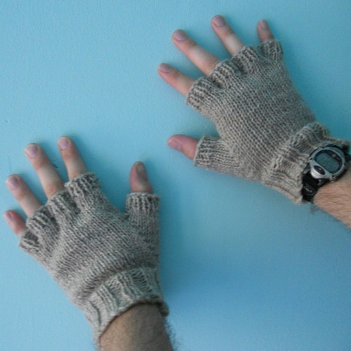 Men's Fingerless Gloves Black Wool Hemp Gloves Crochet Etsy