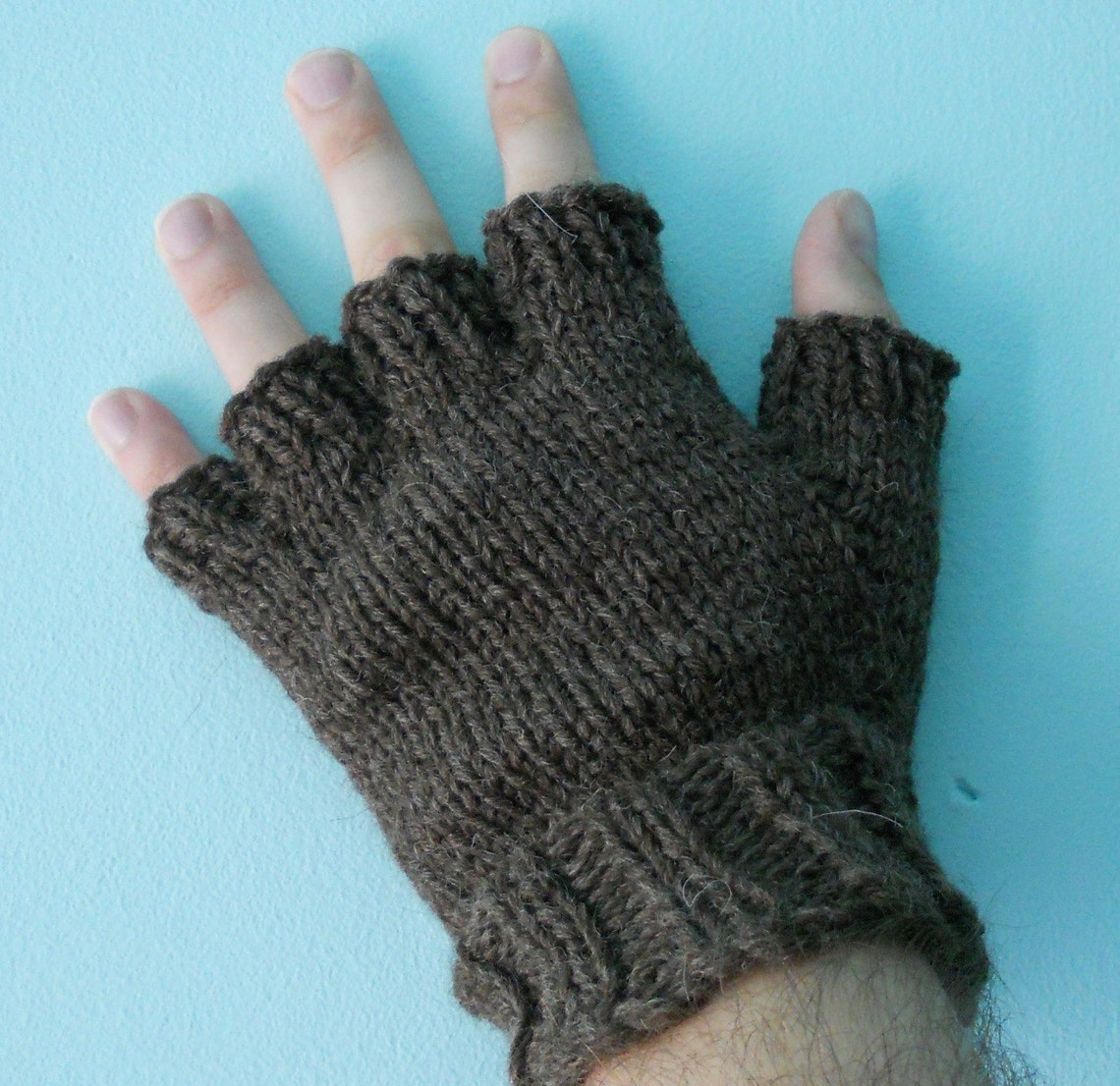 Men's Wool Fingerless Gloves Dark Brown Etsy
