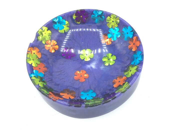 One of a kind hand poured resin ashtray 70s inspired glitter