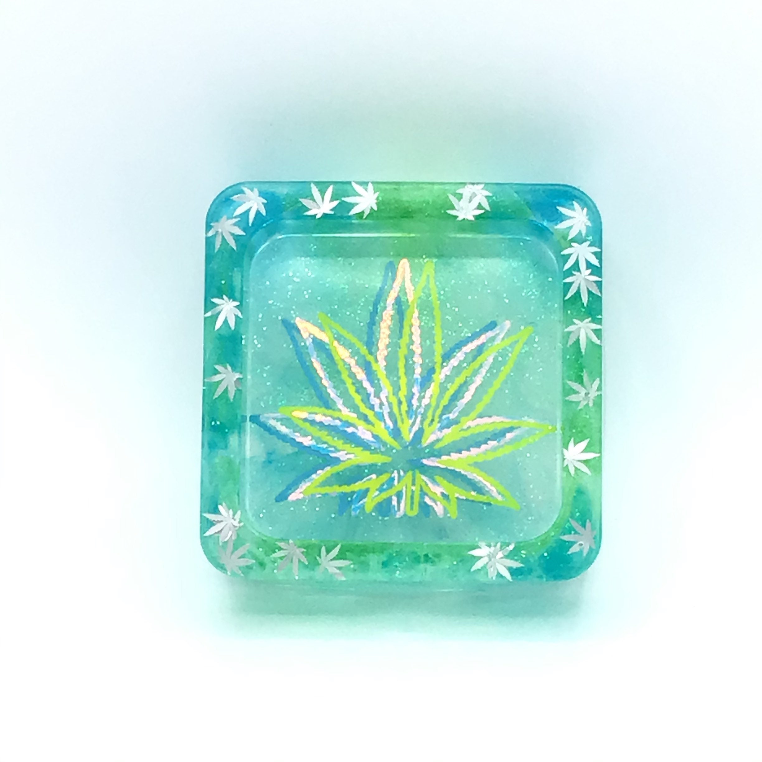 Drippy Hippie Pot Leaf resin ashtray cute ashtray glitter ashtray Handmade personalized home