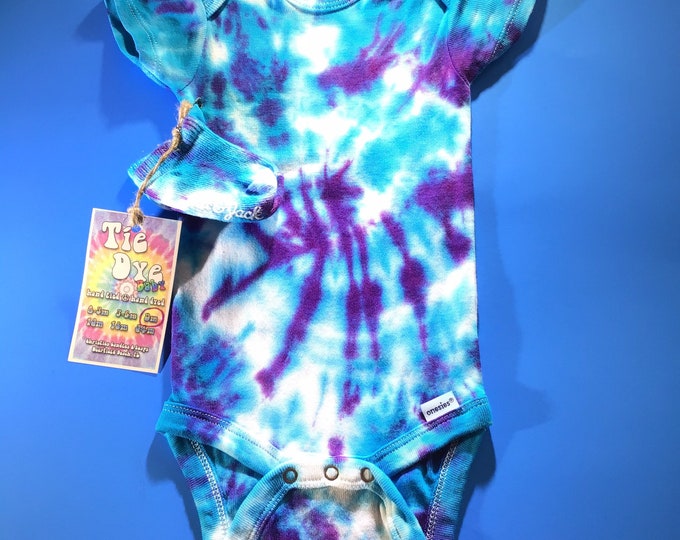 Hippie tie dye baby onesie with socks 6-9 months  one of a kind