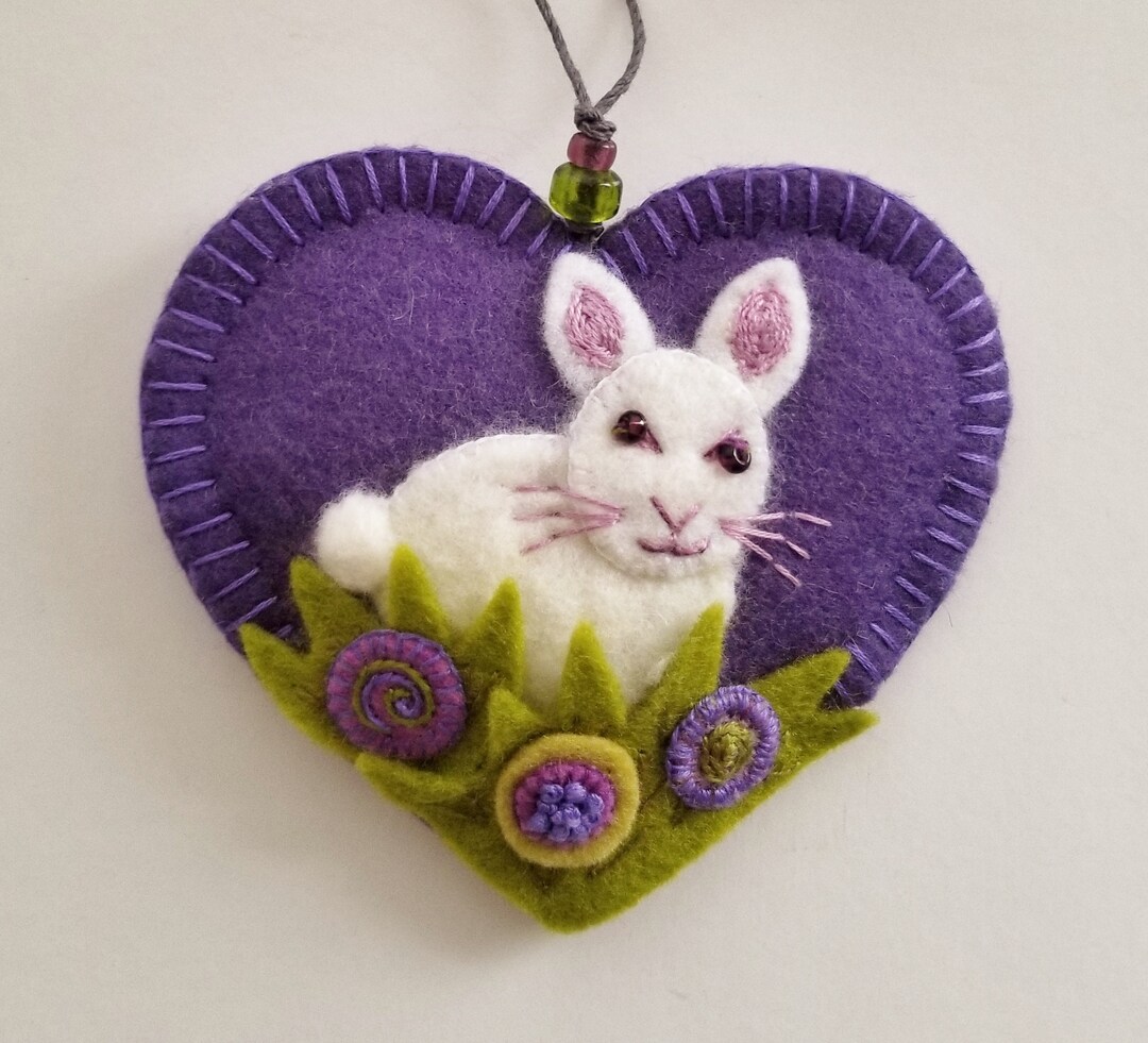White Rabbit Ornament Ready to Ship Embroidered Fiber Art - Etsy