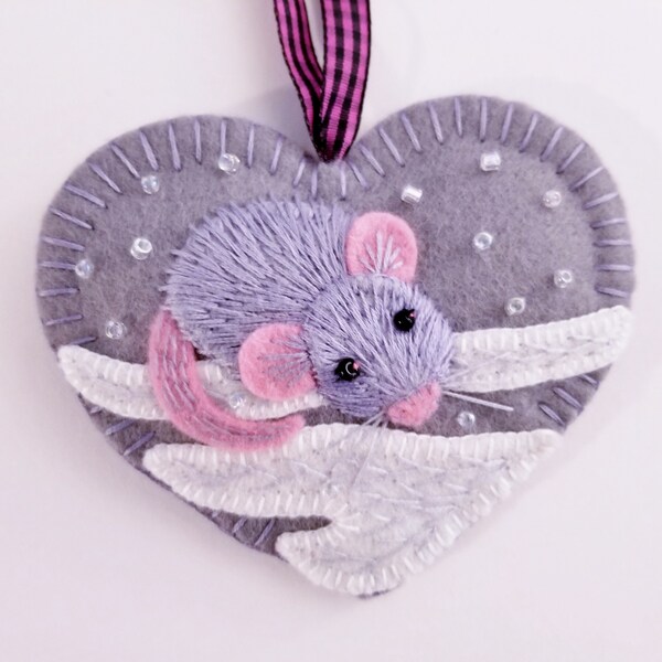 Winter Mouse Ornament - Embroidered Fiber Art