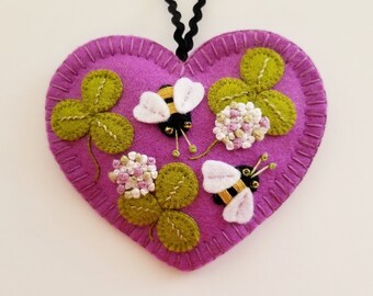 All in Clover Ornament - Ready to Ship Embroidered Fiber Art