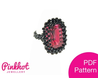 Crystal Cocktail Ring Beginners’ PDF Pattern | Right Angle Weave (RAW) | Beading PDF Digital Download