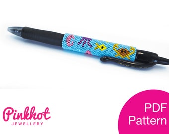 Sea Beaded Pen Wrap Pattern: Delica Peyote, Pilot G2 (PDF Digital Download)