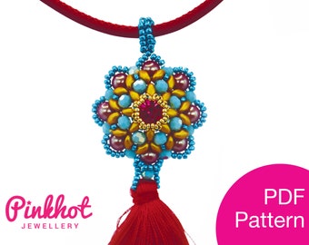 Beaded Bead Pendant Pattern: Puffy Jewels, Seed Beads (PDF Digital Download)