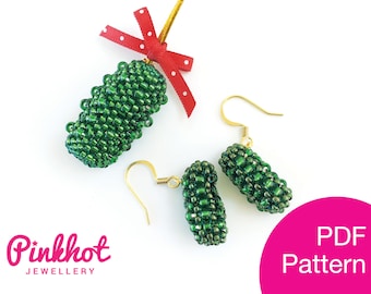Beaded Christmas Pickle Ornament and Earrings Pattern (PDF) | Peyote | Beading PDF Digital Download