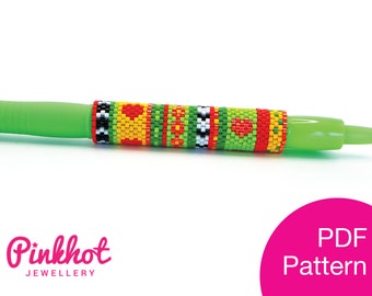 Fiesta Beaded Pen Wrap for Pilot G2 | Delica Bead Even Count Peyote Pattern with Word Chart | Beading PDF Digital Download
