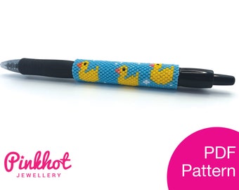 Ducks and Bubbles Beaded Pen Wrap for Pilot G2 | Delica Bead Even Count Peyote Pattern with Word Chart | Beading PDF Digital Download