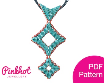 Deco Pendant Pattern - Geometric Peyote | Beading Tutorial PDF Digital Download