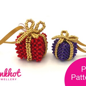 Beaded Christmas Present Box Pattern PDF | Cubic Right Angle Weave (CRAW) and seed beads | Beading PDF Digital Download