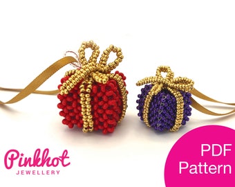 Beaded Christmas Present Box Pattern: CRAW Seed Bead Cube (PDF Digital Download)