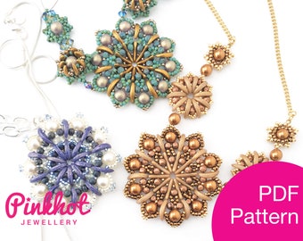 Crescent Mandalas Necklace & Earrings Pattern (PDF) | Shaped beads | Beading PDF Digital Download