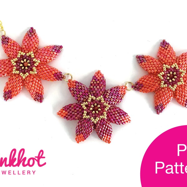 Jazzy Flowers Beaded Necklace Pattern PDF | Miyuki Brick Stitch / Peyote | Beading PDF Digital Download