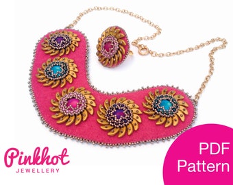 Catherine Wheels Necklace Pattern (PDF) | Bead Embroidery with Shaped Beads | Beading PDF Digital Download