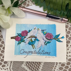 Cartão de casamento pomba branca, cartão de parabéns feito à mão, cartão de parabéns de casamento, cartão de parabéns de noivado, cartão de casamento de pássaros do amor