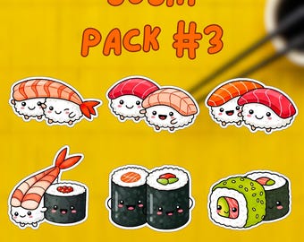 Lindo juego de pegatinas de sushi kawaii Pegatinas impermeables de sushi kawaii Hoja de pegatinas de comida japonesa adorable Juego de pegatinas impermeables de comida japonesa adorable