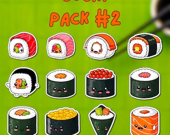 Lindo juego de pegatinas de sushi kawaii Pegatinas impermeables de sushi kawaii Hoja de pegatinas de comida japonesa adorable Juego de pegatinas impermeables de comida japonesa adorable