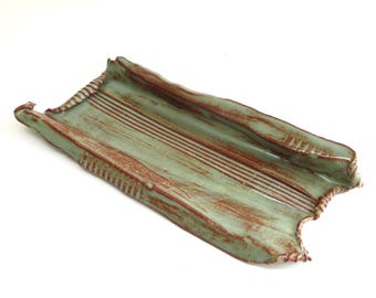 rustic charcuterie tray ...  long  ceramic hand built dish ...  stoneware shallow serving plate ...  cocktail hour tableware ... farmhouse