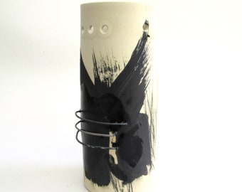 hand built abstract porcelain vessel   ...   abstract expressionism  ...   black and white