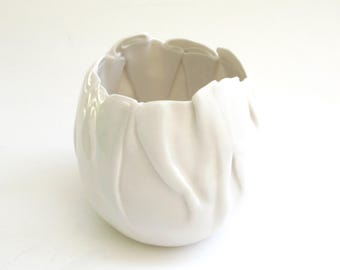 hand built porcelain  balloon bowl  ...   creamy white  ...   hand made slab bowl