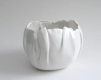 hand built porcelain bowl  ...   white balloon bowl  ...  organic  ... simple  ...  unique