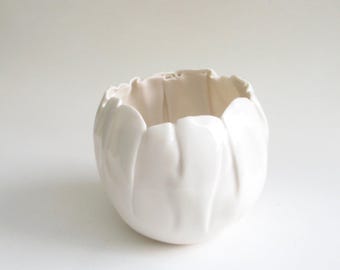hand built porcelain  balloon bowl  ...   creamy white  ...   hand made slab bowl