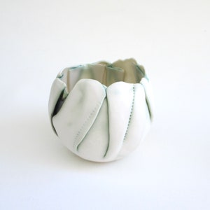 hand built porcelain mini balloon bowl  ...   translucent  ...  creamy white and green