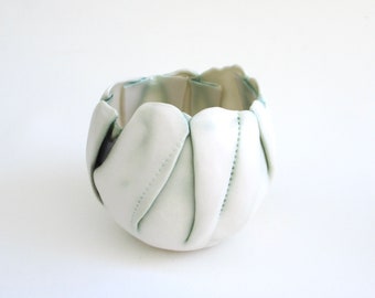 hand built porcelain mini balloon bowl  ...   translucent  ...  creamy white and green