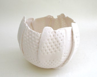 hand built porcelain  balloon bowl  ...   creamy white  ...   dots