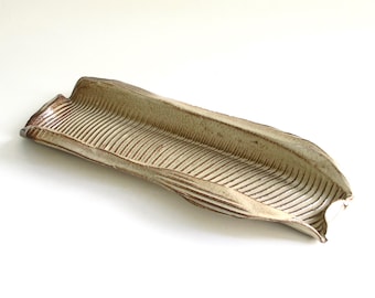 rustic charcuterie tray ...  long narrow ceramic hand built dish  ... stoneware appetizer serving plate ...  cocktail hour tableware