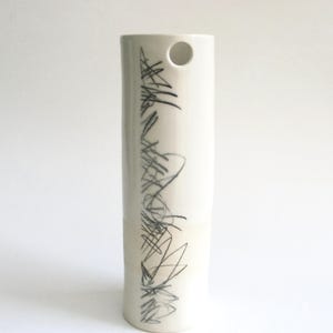 hand built porcelain vessel  ...  abstract scribble ceramic vase   ...   mid century modern  .... expressionionism