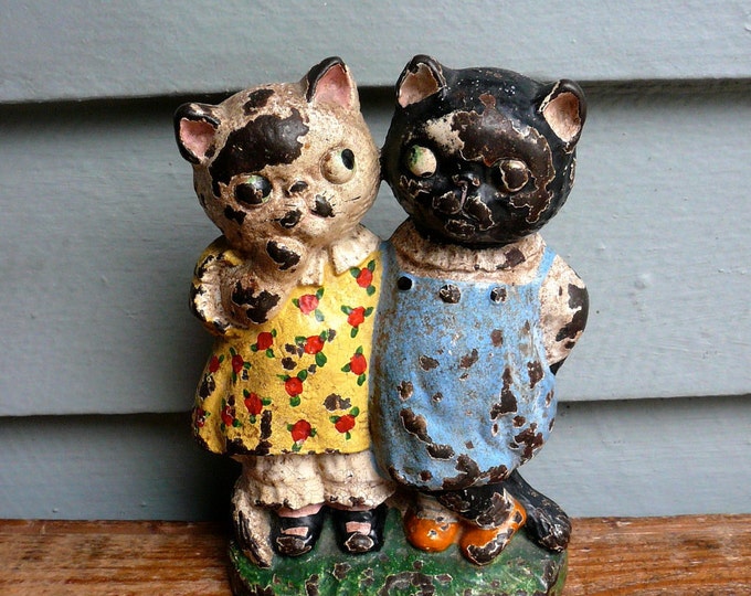 SALE Antique Door Stop Cast Iron Kitty Friends 1920s Etsy