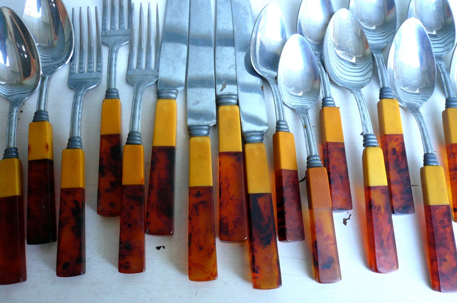 Vintage Bakelite Flatware 17 pcs Two Tone RARE Etsy