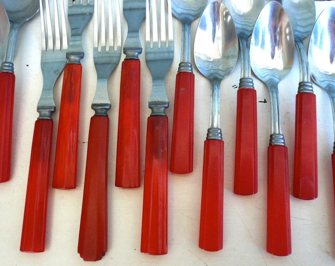 SALE Vintagebakelite Christmas Flatware Set Spoons Forks Etsy
