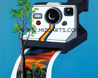 Focus - Print of Surreal Polaroid Landscape Sunset Painting by Mr Mizu