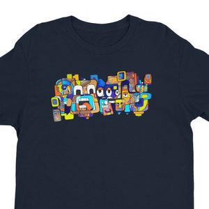 13 Faces by Mr. Mizu on Navy Blue Short Sleeve T-shirt - Men&#39;s / Women&#39;s Shirt Art on Clothing