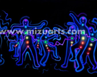 Dancing Mystic Tribe  -  Original Visionary Psychedelic Chakra Painting by Mizu