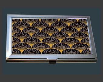 BC091 - Art Deco Business Card Case - Fan Shapes in Gold and Black