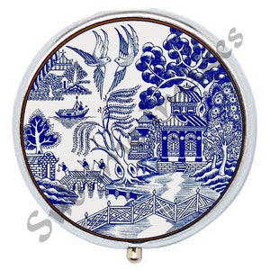 PBR013 - Pilulier rond - Saule bleu ou motif saule