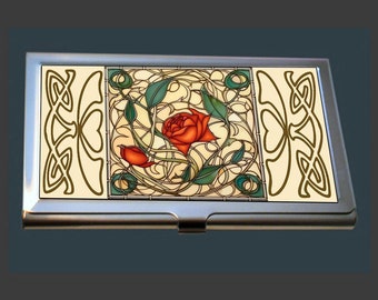 BC108 - Business Card Case - Art Nouveau design - La Vie en Rose - Same design exists for Compact and Pill Box