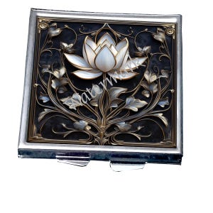 PBS014 - Boîte à pilules carrée Art nouveau Lys blanc