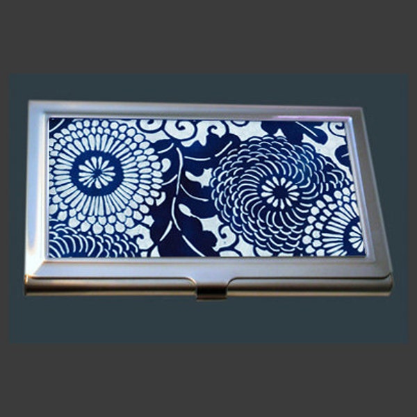 BC046 - Business Card Case - Vintage Kimono Fabric - Indigo Blue.