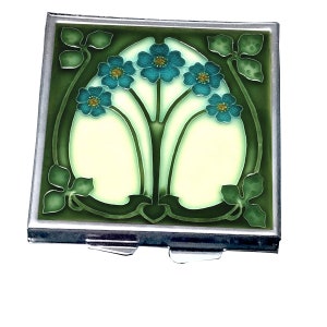 PBS006 - Square Pill Box - Art Nouveau Tile design (Forget Me Nots).